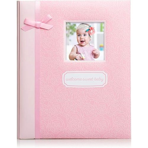 by Pearhead Welcome Sweet Baby Memory Book with Clean-Touch Baby Safe Ink Pad, Pink