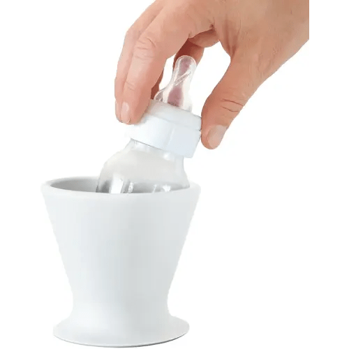 Baby Bottle and Silicone Pump Holder - Prepare Baby Bottles with one Hand and Prevent Breast Milk Spills, White