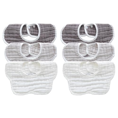 MUKIN Baby Drooling Towel, Snap Bibs, Muslin Bibs, 6 Pack, Adjustable, Soft Cotton