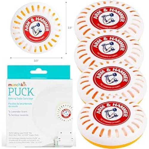Munchkin Arm & Hammer Odor Eliminator Cartridges, 4 Pack, Lavender Scent, Baking Soda Puck, Diaper Pail Deodorizer