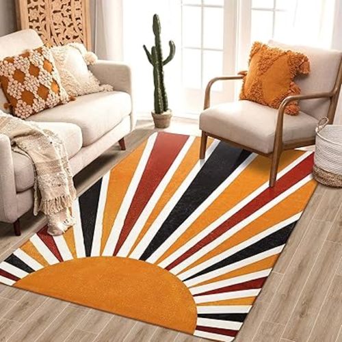 Lahome Boho Bedroom Rug - 3x5 Area Rugs for Living Room Washable Kitchen Rugs Throw Non-Slip Entryway Rug Rainbow Sun Print Kids Nursery Rug Colorful Abstract Capet for Bathroom Office Laundry Room