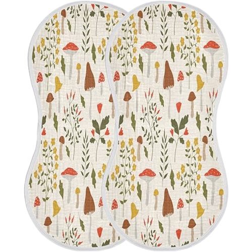 Kigai Colorful Mushroom Baby Burp Cloths Extra Soft and Absorbent Burping Rags Cotton Burping Clothes Baby Washcloths for Newborn Boys Girls Nursery Decor - 2 Pack