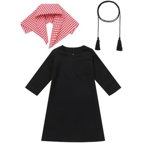 IDOPIP Muslim Baby Boys Prayer Clothes Kaftan Thobe Arabic Islamic Abaya Dubai Robe with Head Scarf + Rope Ramadan Eid Outfit