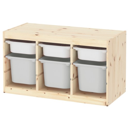 TROFAST Storage combination with boxes - light white stained pine white/gray 36 5/8x17 3/8x20 1/2 "