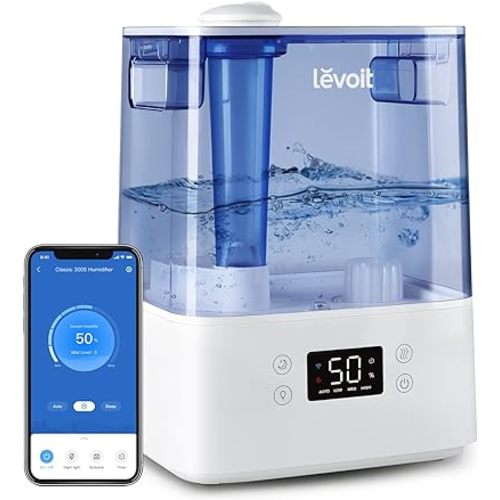 LEVOIT Humidifier for Bedroom Large Room Home, Smart WiFi Alexa Control, 6L Top Fill Cool Mist Humidifiers for Plants, Baby, Ultrasonic, Essential Oil Tray, Auto Mode, Night Light, Quiet, Blue