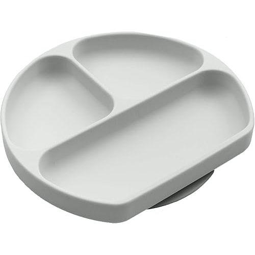 Silikong Suction Plate for Toddlers | BPA Free, 100% Food-Grade Silicone | Microwave, Dishwasher and Oven Safe | Stay Put Divided Baby Feeding Plates (1, Grey)