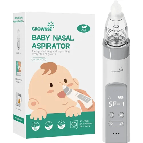 GROWNSY Nasal Aspirator for Baby, Baby Nose Sucker Pro with 3 Soft Silicone Tips, Adjustable Suction, Electric Nose Suction for Baby, Built-in Music & Light Soothing