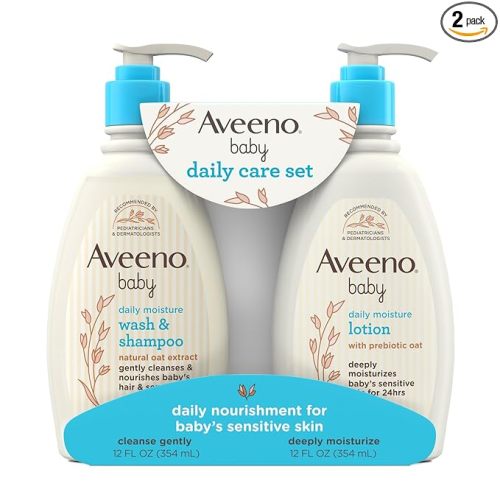 Aveeno Baby Daily Care Gift Set with Oat Extract & Prebiotic Oat, Contains Daily Moisturizing Body Lotion & Gentle 2-in-1 Baby Bath Wash & Shampoo, Hypoallergenic & Paraben-Free, Two Pack