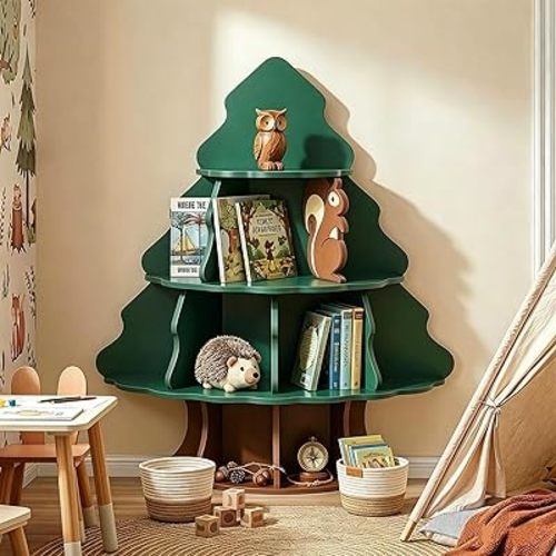 Karl home Children Tree Bookcase, Toddler Tree Bookshelf for Kids, Baby Montessori Bookshelf and Toy Storage, Kids Room Furniture, Display Shelf for Bedroom, Nursery, Playroom, Green
