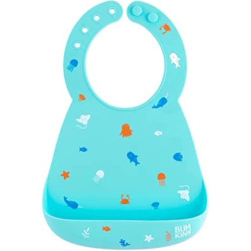 Bumkins Bibs, Silicone Pocket for Babies, Baby Bib for Girl or Boy, for 6-24 Months Up to Toddler, Essential Must Have for Eating, Feeding, Baby Led Weaning Supplies, Mess Saving, Ocean Life Blue