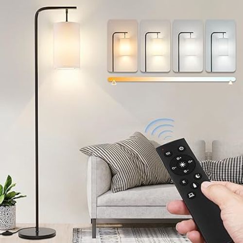 Floor Lamp for Living Room, 9W LED Bulb, Remote Custom Color Temperature & Brightness, Tall Standing Lamps for Bedroom Office Kid Room, Black