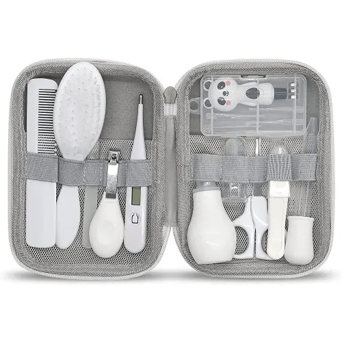 Baby Grooming Kit, 11 in 1 Portable Baby Safety Care Set with 01 Hair Brush Comb Nail Clipper Nasal Aspirator etc for Nursery Newborn Infant Girl Boys Keep Clean(White)
