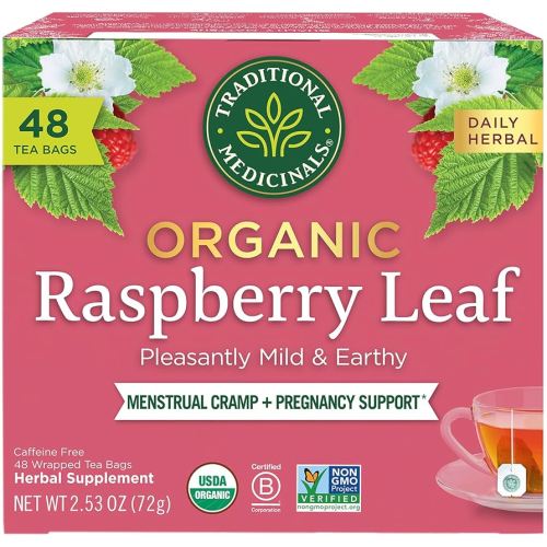 Traditional Medicinals Organic Raspberry Leaf Herbal Tea, Eases Menstrual Cramps & Supports Healthy Pregnancy - 48 Tea Bags