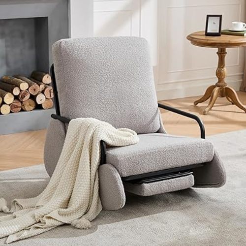 Nursery Rocking Chair, Teddy Upholstered Glider Rocker Modern Accent Chair Padded Seat with High Backrest,Comfy Side Chair for Nursery,Living Room Bedroom Offices, Gray