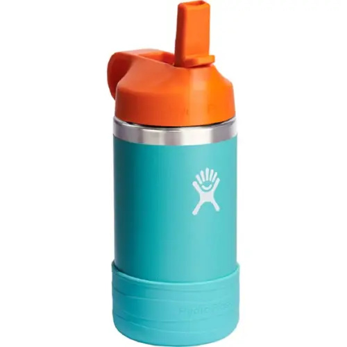 Hydro Flask Kids' Wide-Mouth Vacuum Water Bottle with Straw Cap and Bottle Boot - 12 fl. oz. - Seaspray Color