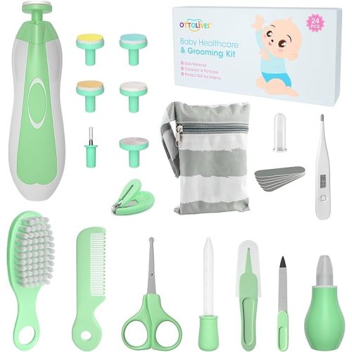 OTTOLIVES Baby Healthcare and Grooming Kit, 24 in 1 Baby Electric Nail Trimmer Set Newborn Nursery Health Care Set for Newborn Infant Toddlers Baby Boys Girls Kids (0-3 Years+) (Green)