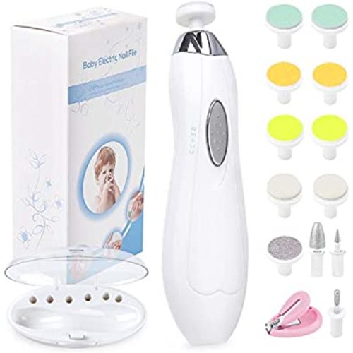 Baby Nail File Electric Nail Trimmer, Baby Nail Filer Kit with Nail Clippers, Toes Fingernails Care Trim Polish Grooming Safe for Infant Newborn Babies Toddler Kids or Women, 12 Grinding Heads