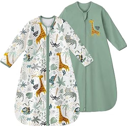 Yoofoss Baby Sleep Sack 6-12 Months Long Sleeve Wearable Blanket Baby 100% Cotton 2-Way Zipper 0.5 Tog Infants Sleeping Sack, Lightweight(Medium)