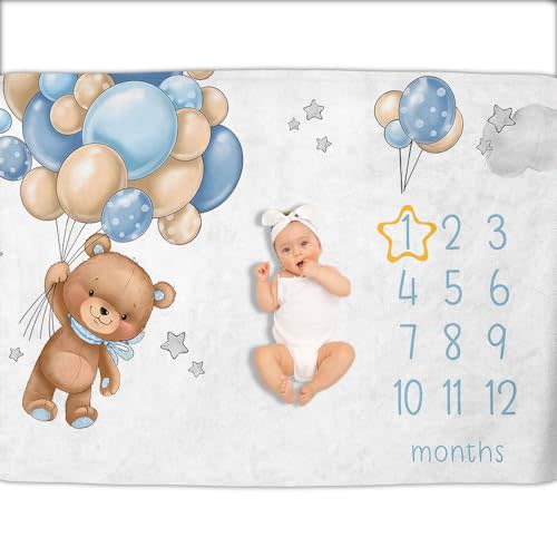OLIVE OLIVIA Personalized Monthly Baby Milestone Blanket, Baby Months Blanket, Perfect Custom Newborn Gifts,30"x40"