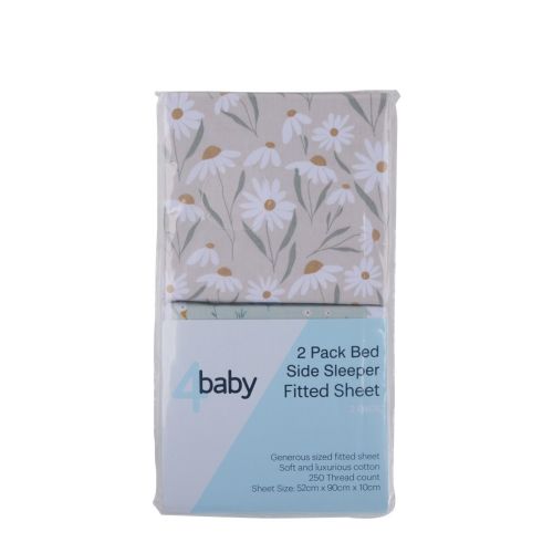 4Baby 2 Pack Fitted Sheet Bedside Sleeper Percale Happy Goose & Daisy Field