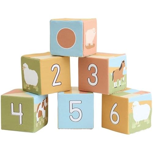 Kaplan Early Learning Farm Animal Soft Blocks - 6-Piece Soft Foam Block Set for Infants & Toddlers, Ages 6+ Months
