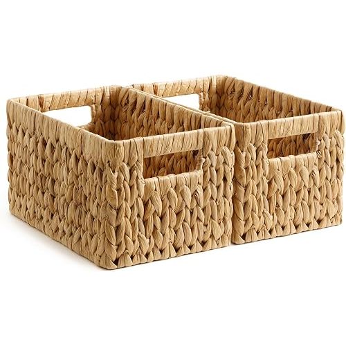 StorageWorks Wicker Basket, Baskets for Organizing, Storage Basket with Built-in Handles, Water Hyacinth Shelves (Medium 2-Pack, Natural Hyacinth)