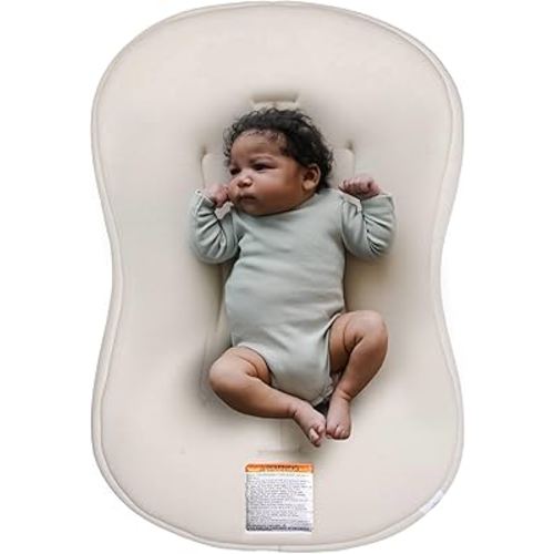 Snuggle Me® Baby Lounger Curve (0-6 Months) - Premium Organic Cotton with Foam Core, Machine-Washable Cover, Buttery-Soft & Breathable Infant Lounger with Travel Bag (30 in x 20 in x 1.9 in) - Natural