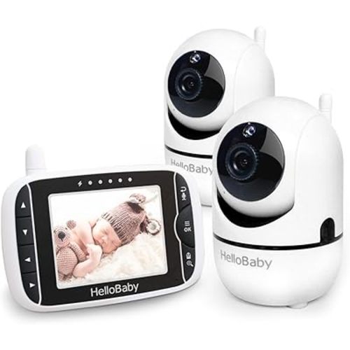 HelloBaby Baby Monitor with Remote Pan-Tilt-Zoom Camera and 3.2'' LCD Screen, Infrared Night Vision, Temperature Display, Lullaby, Two Way Audio, with Wall Mount Kit