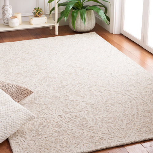 Charlton Home® Bathelda Hand Tufted Wool/Cotton with Cotton Backing Floral Rug in Beige/Ivory | Wayfair