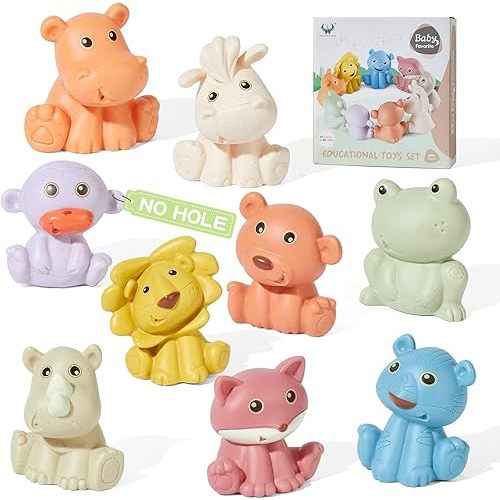 No Hole Bath Toys - 9PC Animal Bath Toys for Babies 6-12 Months, Baby Pool Bathtub Float Toys Presents for Preschool Toddlers Boys Girls