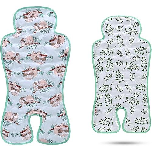 Gel Car Seat Cooler Pad,1 Pack Double Sides-Universal Baby Stroller Ice Cushion Cooler Mat,Summer Cooling Seat Liner,Multifunctional Suitable for Baby Dining Chair,Child Safety Seat(Sloth + Leaves)