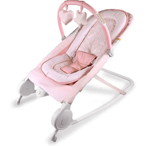 Summer Infant 2-in-1 Bouncer & Rocker Duo (Pink) Convenient and Portable Rocker and Bouncer for Babies Includes Soft Toys and Soothing Vibrations