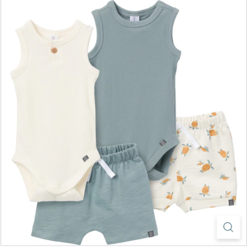 4-Piece Baby Boys Cream & Teal Bodysuits and Shorts Set – Gerber Childrenswear