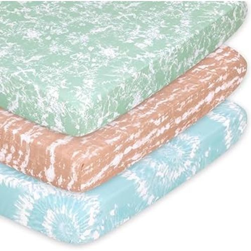 The Peanutshell Pack n Play Sheets, Fitted Mini Crib Sheets, Playard Sheets, Playpen, Portable Crib Bedding for Boy or Girl, Boho Tie Dye 3 Pack