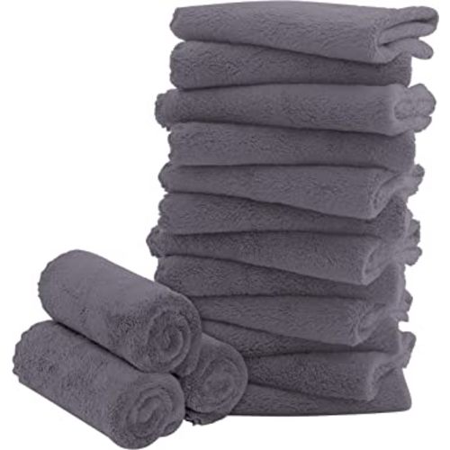 16 Pack Baby Washcloths - Luxury Coral Fleece - Extra Absorbent and Soft Wash Clothes for Newborns, Infants and Toddlers - Suitable for Sensitive Skin and New Born - Baby Shower - Grey, 10x10 Inch