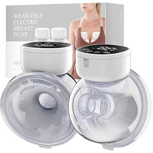 Hands Free Breast Pump Wearable MY-376 - Strong Suction & Low Noise Wearable Breastfeeding Pump with 3 Mode &9 Levels, Portable Electric Breast Pump - 24mm Flange, 2 Pack (White)