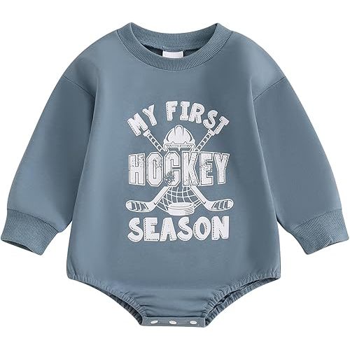 Newborn Hockey Outfit Baby Boy Girl My First Hockey Season Bubble Romper Long Sleeve Jumpsuit Infant Winter Clothes
