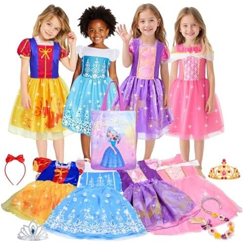 Meland Princess Dress Up - Princess Dresses for Girls with Princess Toys, Dress Up Clothes for Little Girls Pretend Play
