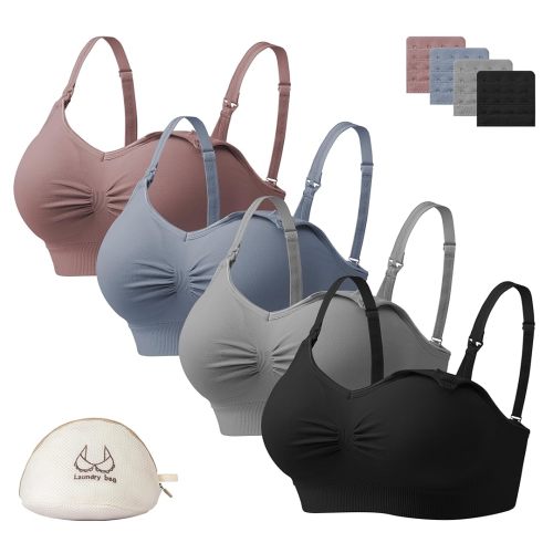 Angelhood Nursing Bra for Breastfeeding with Removable Bra Pads Seamless Nursing Bra with Support, Pack of 4