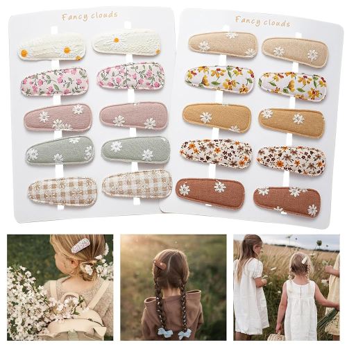 Fancy Clouds 20 Pack Baby Hair Clips for Girls Toddler,Neutral Fully Lined Fabric Snap Clips Pins With Flower print,Handmade Hair Accessories Barrettes for School Age Kids Children Women Gifts