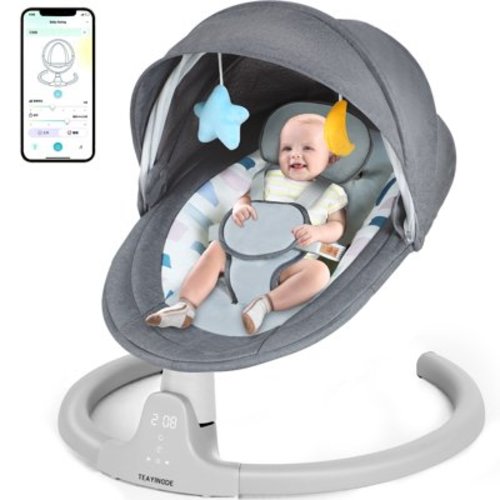 TEAYINGDE Baby Swing for Infants - APP Remote Bluetooth Control, 5 Speed Settings, 10 Lullabies, USB Plug (Gray)