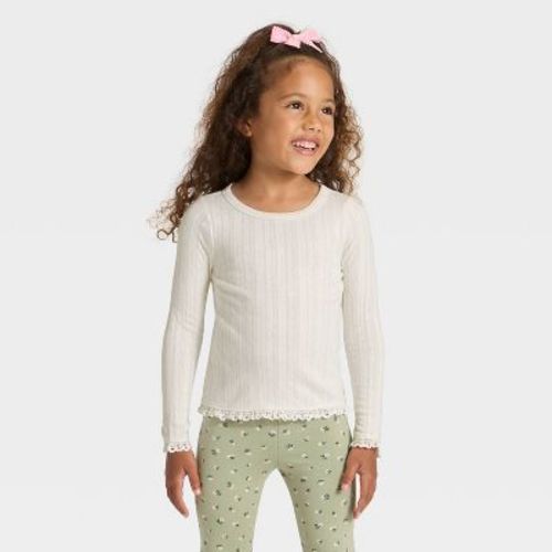 Toddler Girls' Long Sleeve Pointelle Shirt - Cat & Jack™ Lavender 3T