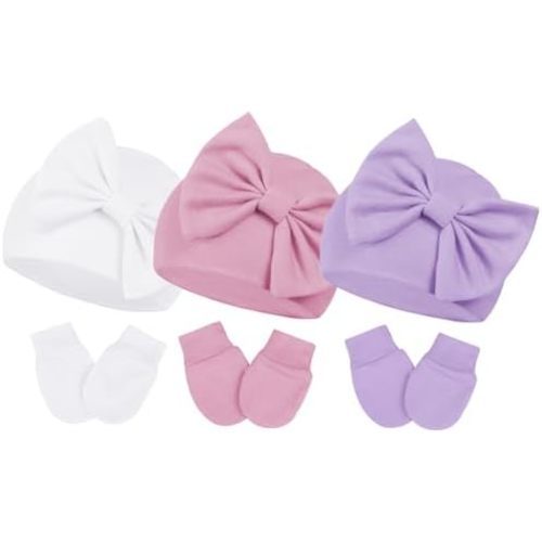 Century Star Newborn Girls Hats Baby Hat and Mitten Set Big Bow Knit Infant Headbands Winter Baby Hat for Girls