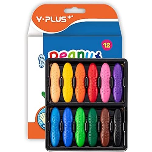 YPLUS Peanut Crayons for Kids, 12 Colors Washable Toddler Crayons, Non-Toxic Baby Crayons for Ages 2-4, 1-3, 4-8, Coloring Art Supplies Christmas Stocking Stuffers for Kids Toddler