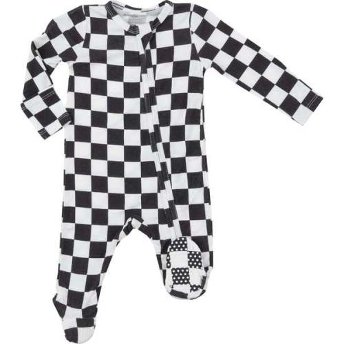 CHECKERBOARD 2 WAY ZIPPER FOOTIE, Black - Angel Dear Sleepwear | Maisonette