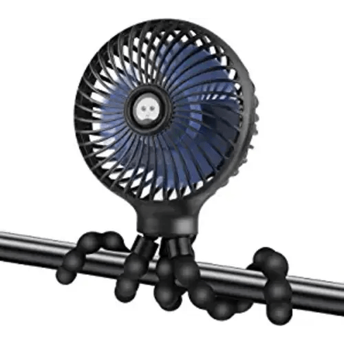 Portable Stroller Fan with Flexible Tripod, 5200mAh Battery, 3 Speeds, USB Rechargeable, for Car Seats, Cribs and More - Black