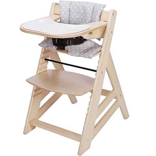Wooden High Chair, Convertible Feeding Chair for Babies and Toddlers, Adjustable 3-in-1 Eating Chair, Easy to Clean, with Removable Tray, for 6M+, Natural