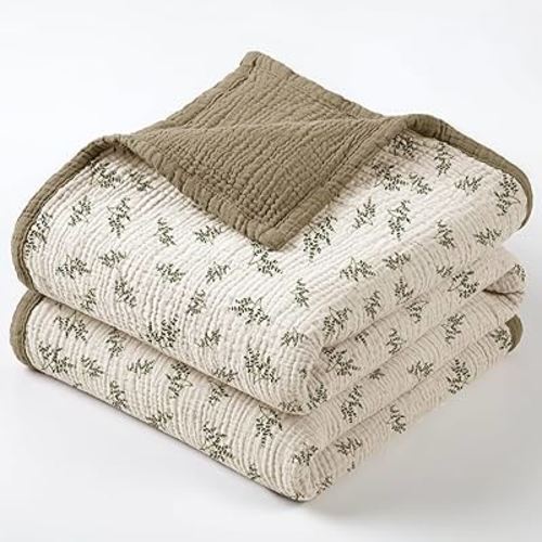 Lulu moon Muslin Quilt Blanket, Crib Blanket for Baby and Toddler,47x47 Inches(Olive Tree)