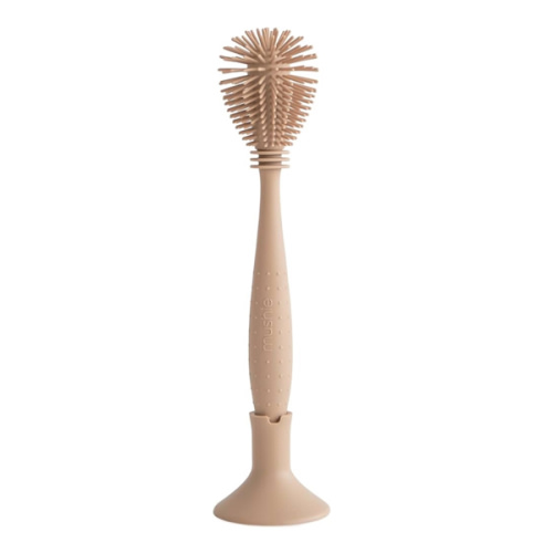 mushie Baby Bottle Brush | Soft Silicone with Suction Base (Natural)