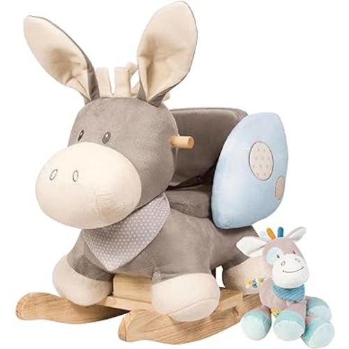 Nattou Rocking Horse & Plush Toy Bundle: Cappuccino The Donkey Rocker & Tim The Horse - Safe, Soft, and Stimulating Toys for Babies 10-36 Months
